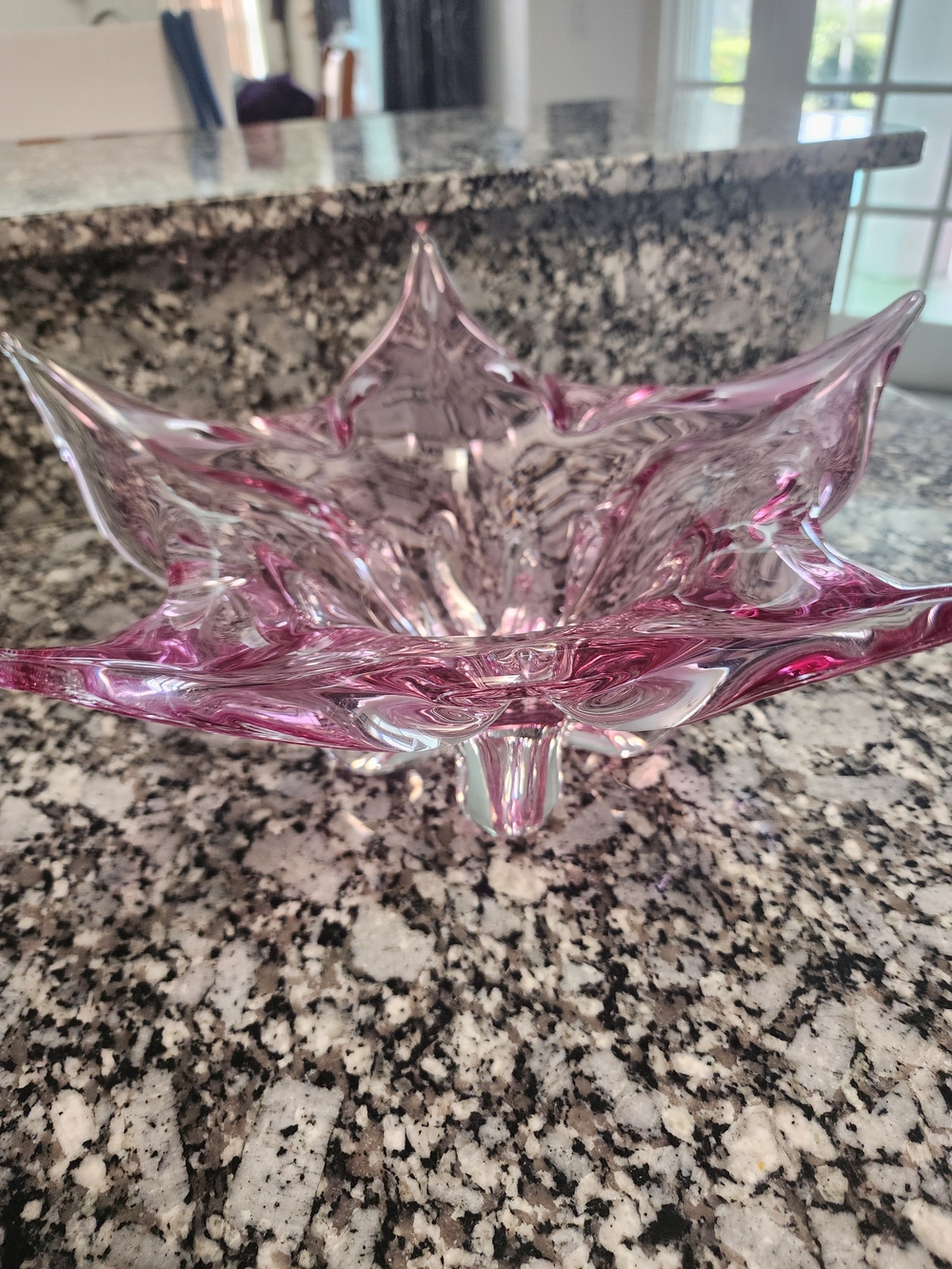 Handblown Pink Glass Art Centerpiece Bowl